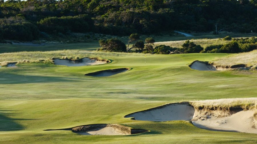 Rolling sandy links fairways and rugged bunkers at St Andrews Beach Golf Course