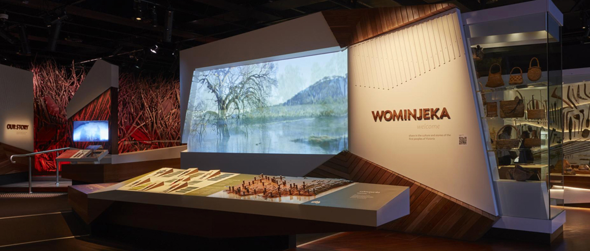 The Wominjeka welcome space inside Bunjilaka Aboriginal Cultural Centre at Melbourne Museum.